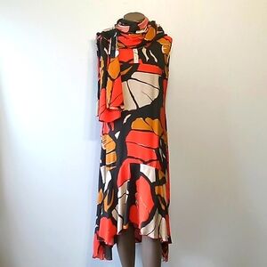 Beautiful & Rare 2pc Orange women's printed dress & scarf set by I.C. Collection